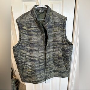 The North Face Green and Gray Quilted Vest with Stand-Up Collar